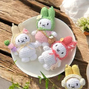 Handmade Crochet Miffy Bunny Keychain Bag Charm with Hat and Accessories, Japan Gift Rabbit Bunny, Keychain Crochet