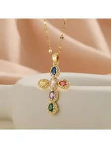 Jewelry Set Fashion Personalized Single Cross Necklace Elegant Girls Colorful Oval Pendant Random Color Children's Accessories