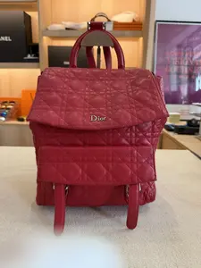 Pre-owned Dior Christian Cannage Quilted Red Leather Backpack