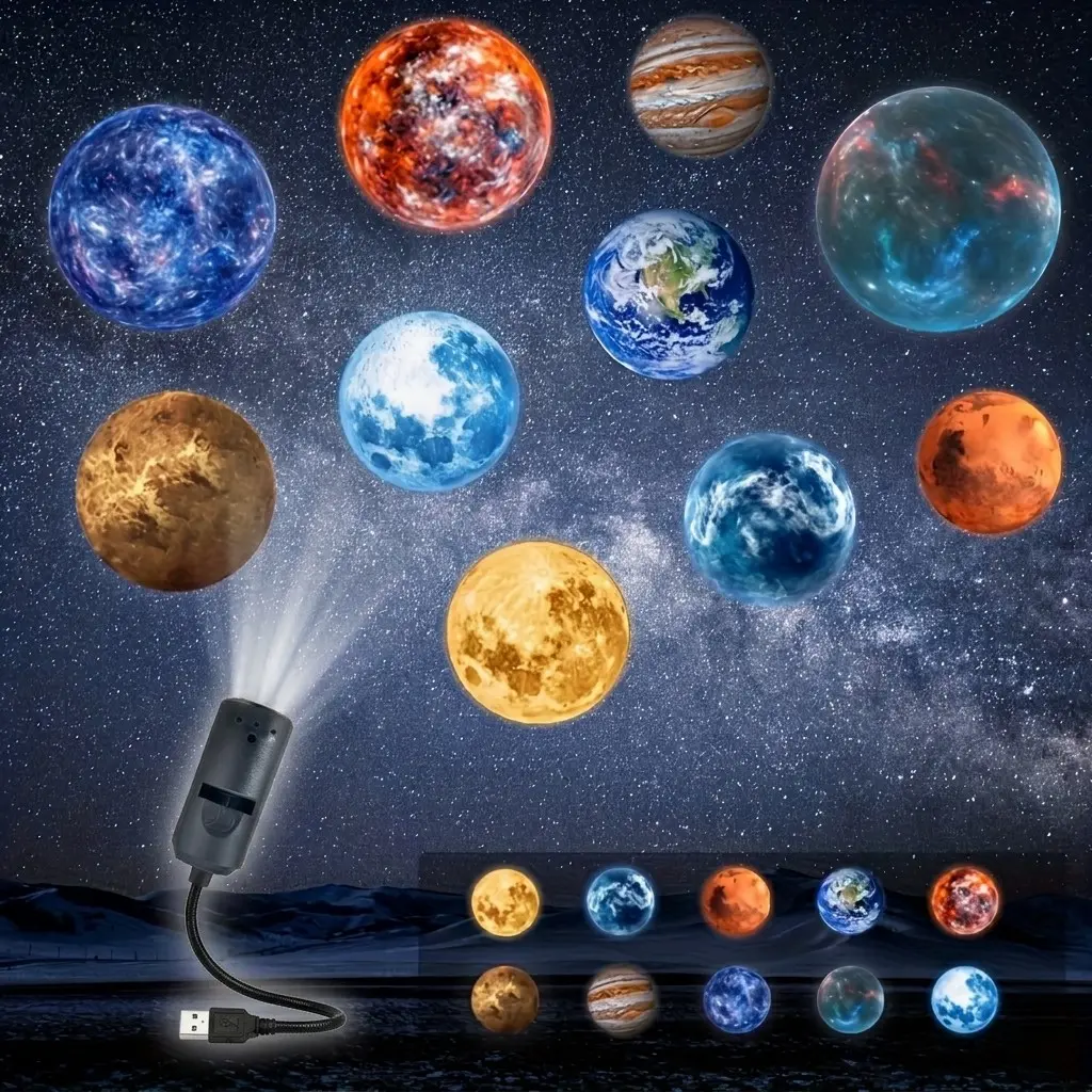 Moon USB Projector Light, Creative Patterns, Custom Room Ambiance, 3D Night Light, Starry Sky Atmosphere, 10 Projection Images, Decorative Led Light, Christmas Gift, Ambient Led Lighting