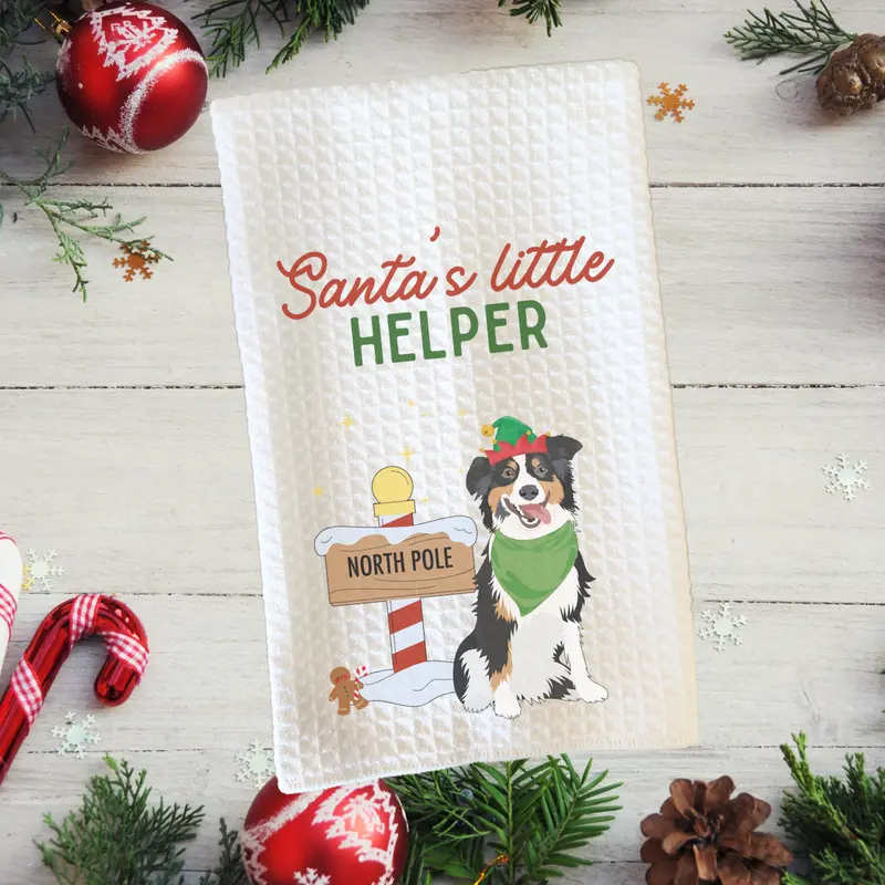 Christmas Dog Kitchen Towel (Santas little helper)