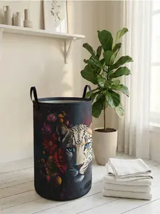Leopard & Floral 2D Print Open Storage Box, Dual Handle Reinforced + Foldable, Laundry Organizer, Toy Sorter, Home Decor