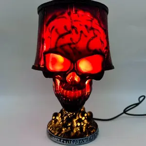 New Skull Light Lava Rock Skeleton Head Bone Lamp Glowing Horror Mystery Atmosphere Resin Figurine, Halloween Decoration, Gothic Home Decor, Party Lighting Decoration