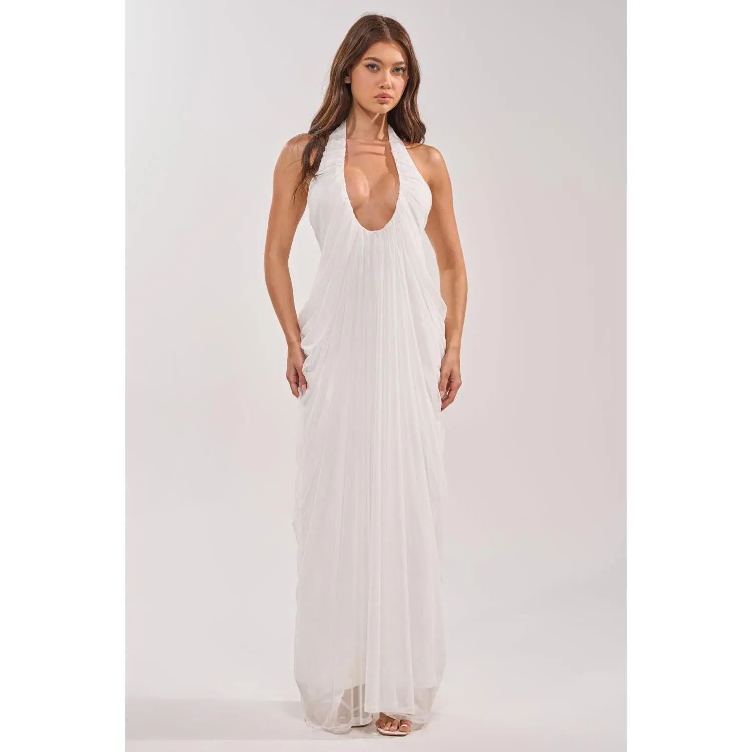 RAMONA PLEATED MAXI DRESS IN WHITE
