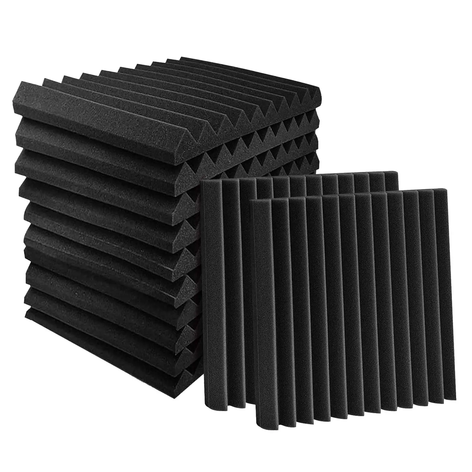 24-Pack Polyurethane Foam Acoustic Wedge Panels, 1x12x12in Sound-Absorbing Tiles for Studio Recording, Ceiling Use, Echo Reduction & Insulation Treatment (Tools & Hardware)