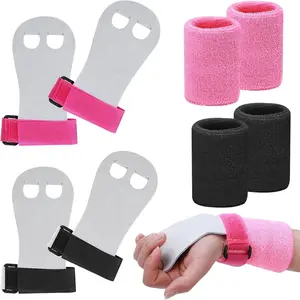 2 Pairs of Gymnastics Grips Wristbands for Girls Youth , Black and Pink Gymnastic Hand Grips Gymnastic Bar Palm Protection and Wrist Support Sports Accessories for  Workout and Exercise