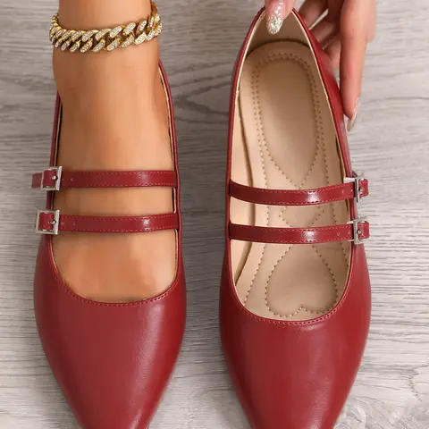 Women's Pointed Toe Low Heel Flat Shoes, Dressy Flats, Elegant Comfortable Ballet Design Mary Jane Shoes, Versatile Fashion for All Seasons