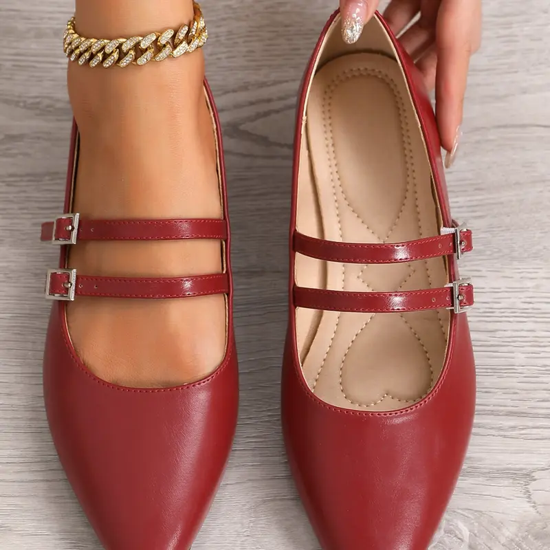 Women's Pointed Toe Low Heel Flat Shoes, Dressy Flats, Elegant Comfortable Ballet Design Mary Jane Shoes, Versatile Fashion for All Seasons