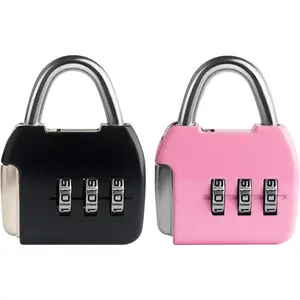 Small Combination Padlock, 3-Digit Combination Locks, Travel Luggage Lock with Code, Mini Combo Lock for Suitcase, Locker, Bag, Box, Backpack Zipper, Diary (Black+Pink, 2-Pack)