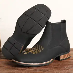 Men's Business Embroidery Design Ankle Boots Black PU Leather Round Toe Flat Heel Non-Slip Classic American Style Chelsea Boots for Daily Wear Fathers Day Gift Walking Shoes Closed Decor - Footwear, Boy Fathersdaygift