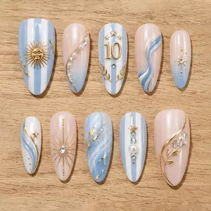 Argentina Football Fan Press On Nails, Blue White Sun Nails, WC Inspired Nail Set, Handmade Reusable Game Day Fake Nails 2026