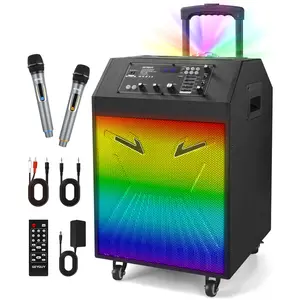 Professional Bluetooth Karaoke Machine for Adults & Kids – DSP PA Speaker with 2 Wireless Microphones, Party Lights, EQ, USB/AUX, Ideal for Parties, Gatherings, Camping, and Home Entertainment Audio Crystal bluetooth speaker subwoofers