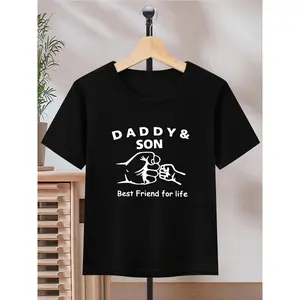 DADDY&SON Fist Print T Shirt, Tees For Kids Boys, Casual Short Sleeve T-shirt For Summer Spring Fall, Tops As Gifts