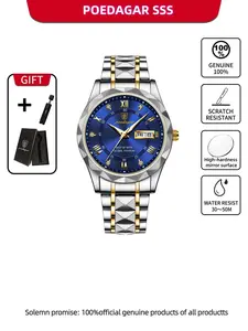 POEDAGAR Luxury Business Men's Waterproof Watch Bright Date Calendar Men's Quartz Watch Stainless Steel Strap Men's Watch Gift Preferred