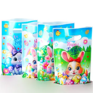 50 Pack Easter Gift Bags, Snack Bags, Plastic Material, Medium Size, Reusable, Bunny, Rabbit Toys, Eggs, Small Gifts, Party Decorations, Party Favors, Party Supplies, Party Favor Packs