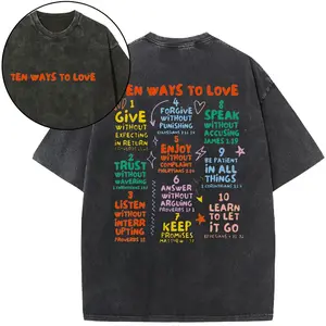 "Ten Ways To Love" Washed  T-Shirt, Double-Sided Christian Faith Graphic Tee with Colorful Bible Verses