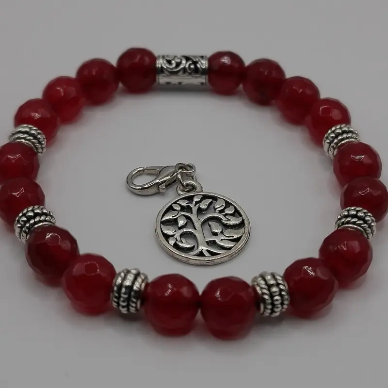 Female Adults' Red Garnet Chalcedony Gemstone Energy Bracelet, Casual Daily Jewelry Accessory for Bracelet Enthusiasts