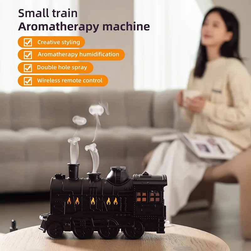 Miniature Train Aromatherapy Diffuser & Humidifier - Scented, Essential Oil Compatible, Large Fog Output, Remote Controlled, US Plug, Creative Styling Home Decor Ornament, Compact, None, Train Shape