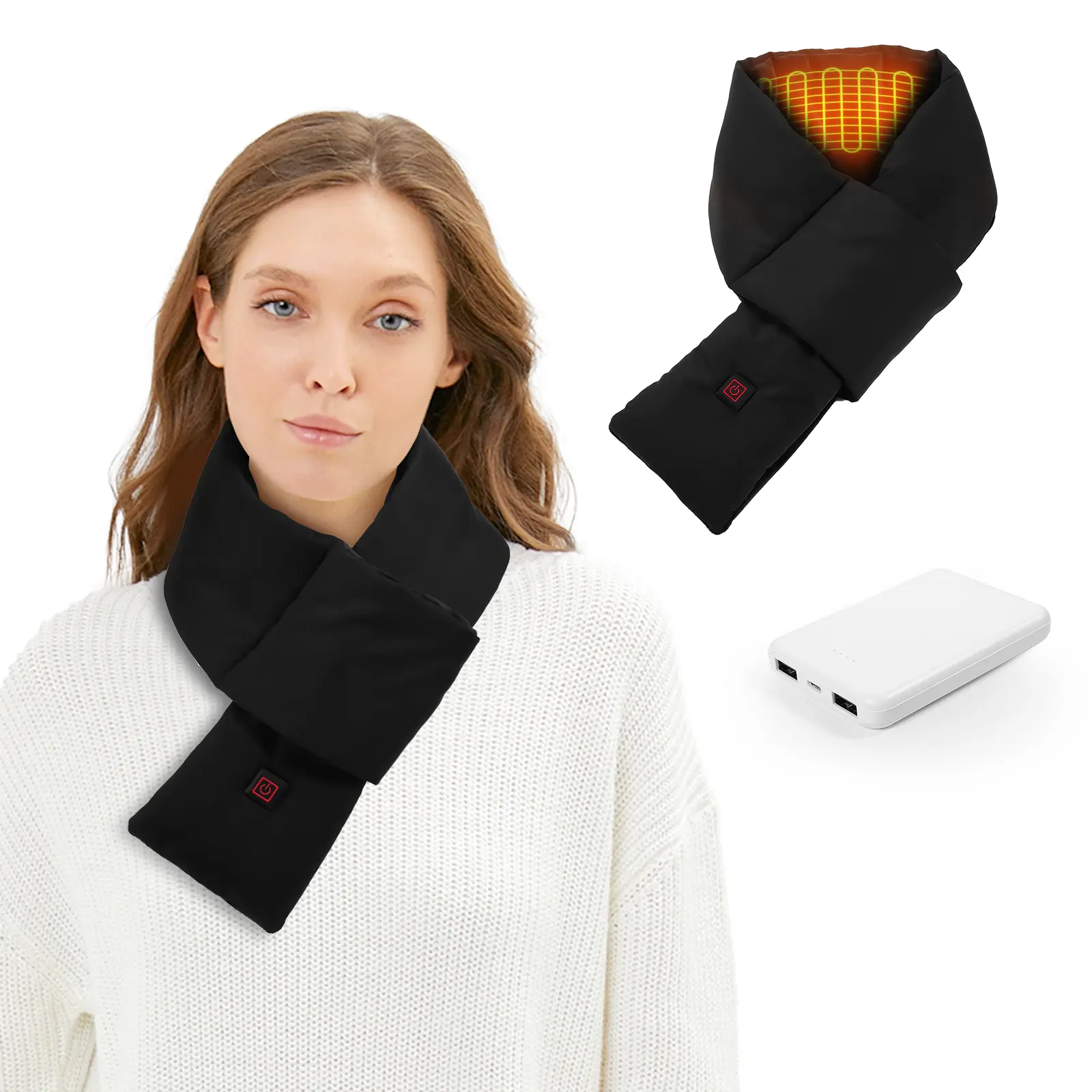 Heated Scarf for Men and Women - Three Temp settings with 5000mAh Power Bank