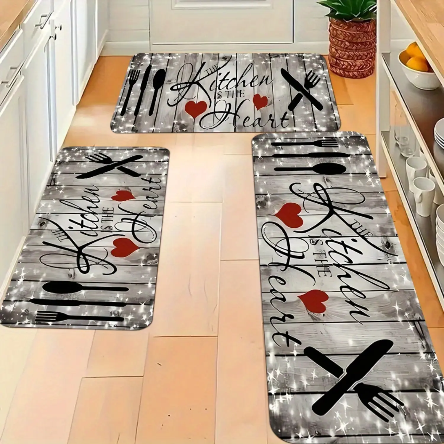 3pcs Farmhouse Kitchen Floor Mat Set - Suitable For Comfortable Rural Style Decoration In Kitchens, Bedroom, Living Rooms, Dining Room, And Bathrooms, Holiday Gift, Birthday Gift, Gifts For Friend And Family, Kitchen Accessories, Father'S Day Gift
