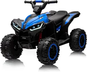 【Christmas Gift】Blue 12V Kids Ride On ATV Electric Four Wheeler With Music Led Headlights Bluetooth Usb All Terrain Wheels Suspension High Low Speed Safe Durable For Ages 3 Plus Blue