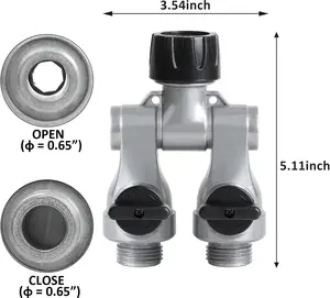 STYDDI Full Flow 2-Way Garden Hose Splitter, Metal High Flow Two Way Shutoff Garden Hose Splitter, Professional Water Hose Y Splitter Valve Connector with Cap Type Valve