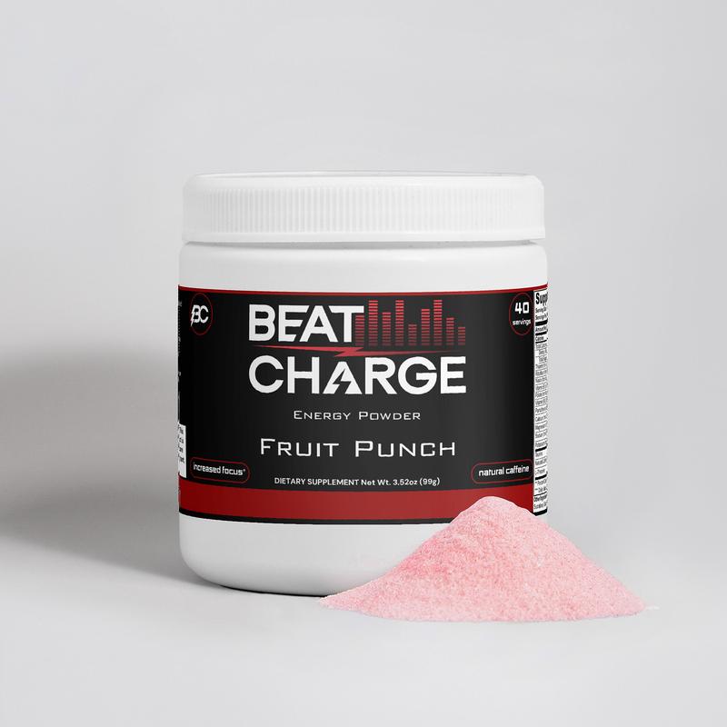 Beat Charge Energy Powder Fruit Punch Fitness Supplement with Caffeine & L-theanine for Optimum Energy & Focus Natural Flavor Sugar-Free