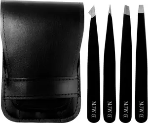 MJW Professional Eyebrow Tweezer Set Stainless Steel Slanted Precision Tweezers for Facial Hair Removal Women Men Ingrown Hair Control & Precision