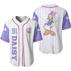 Cute Duck White Baseball Jersey, Cartoon Jersey, Cartoon Character White Baseball Jersey Shirt, Cartoon Baseball Shirt, Cute Baseball Jersey Shirt