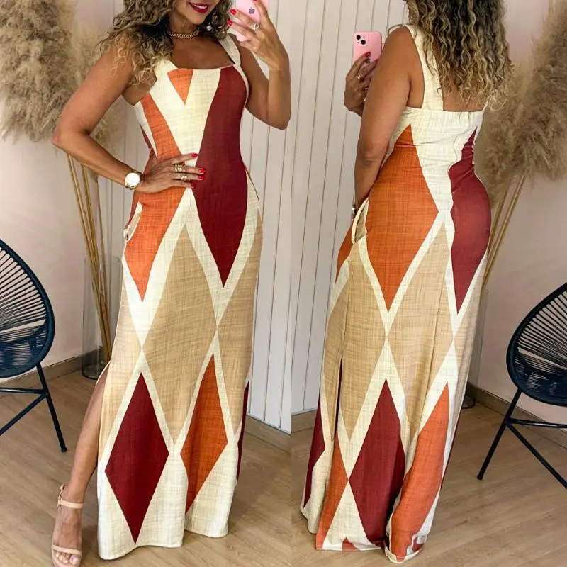 ChicMe Women's Geometric Print Thick Strap Dress Casual Slim Fit Slit Maxi Dress with Pockets Summer Vacation Sundress - TikTok Shop ChicMe Women's Geometric Print Thick Strap Dress Casual Slim Fit Slit Maxi Dress with Pockets Summer Vacation Sundress - TikTok Shop