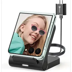 P-CGR02    Wireless Charger for Samsung Galaxy Z Flip, 15W Fast Wireless Charging Stand, Compatible with Z Flip 7/6/5/4, for Motorola Razr/Razr+/Razr Ultra 2025, Non-Fold (QC3.0 Adapter Included) Black