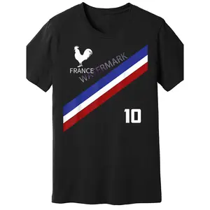 Men's Black French Jersey Number Ten Football T-Shirt - French Football Club Fan Gear, Breathable Cotton, Short Sleeve, Crew Neck, Casual Style, Casual Wear|Round Neck T-Shirt|Comfortable fit, soccer jersey