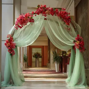 Two-pack, light green tulle for chapel decorations, suitable for wedding arches, wedding arched backdrop, celebration setups, stage decorations, ceremony backdrops, and gazebo decorations. Perfect for Christmas, Easter, and Ramadan.