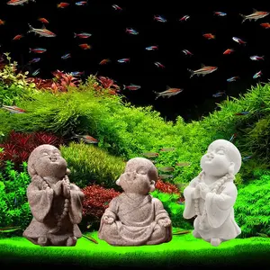3 Pack Aquarium Ornaments Decoration, Fish  Decor, Mini Buddha Statue Sculpture Decoration, Cute Aquarium Sandstone Buddha Fish  Decor, Ornament Decor for Fish  Aquarium  Garden Desk