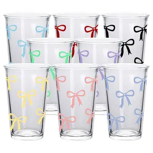 12 oz Bow Pattern Highball Glasses, 4/8 Pcs Drinking Glass Set, Water Glasses, Mojito Glass Cups, Mixed Drink Cocktail Glass Set