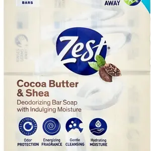 Zest Cocoa Butter & Shea Bar Soap, for All Skin Types, 4 oz, 8 Bars