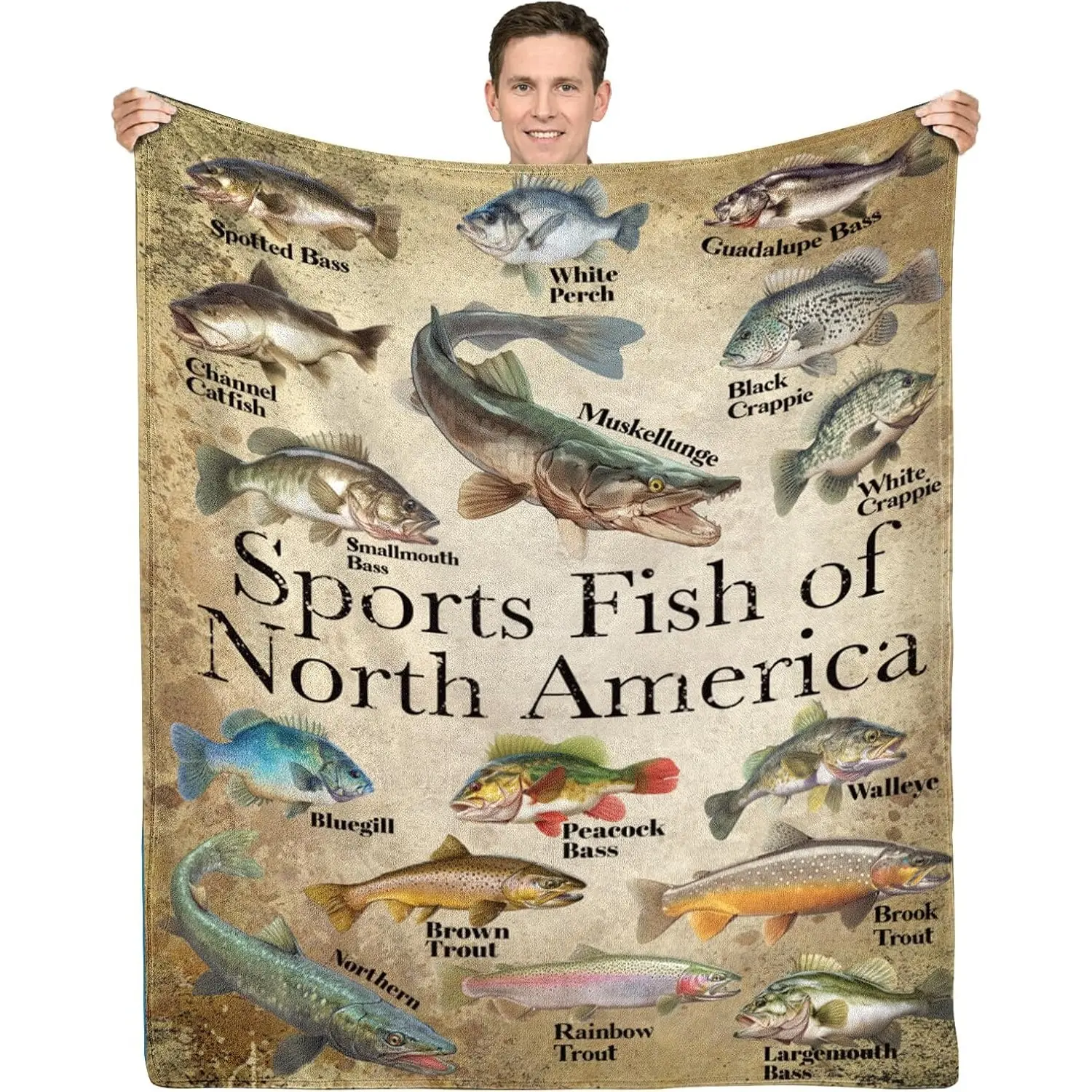 Fishing Blanket Gift, Fish Blanket, Bass Fishing Gift for Men Boys from Mom Dad, Fishing Blankets for Fisherman Men Enthusiast's, Fathers Day Birthday Gifts for Living Room Bedroom