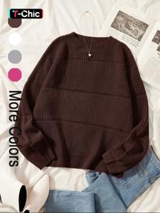 women's simple minimalist plain textured round neck sweater, comfy clothes for women, casual basic comfort drop shoulder crewneck long sleeve jumper for fall, ladies knitwear for fall daily wear, womenswear, fall outfits, earthtone fallfreshness