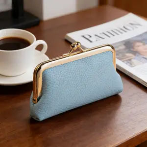 [Portable makeup brush bag] New Niche Fashion Lipstick Bag Mini Compact Coin Purse Cosmetics Bag Women's PU Leather Clip Bag Trendy Urban Simplicity Brown Anti-Cut Function Daily Matching  valentine's valentine's gift for wife