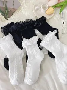 6 Pairs of Women's Spring/Summer Bow Lace Mid-Calf Socks Floral – The ultimate "pure desire" aesthetic, delicate lace trim flattering your legs, overflowing gentle vibes, Chic, Feminine, top choice for dates and shopping trips, Elegant
