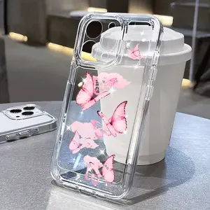 Casing Ponsel Transparan Pink Kupu-kupu Anti-Guncang Kompatibel dengan Apple iPhone 17 Pro Max // 16 Plus/16/16 Pro/15 Pro Max/15 Pro/15 Plus/15/14/14 Plus/14 Pro Untuk penggunaan sehari-hari atau sebagai hadiah