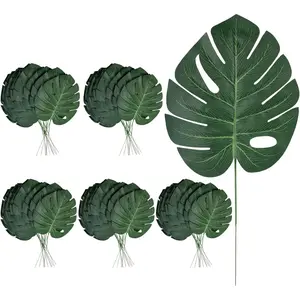 48 Pcs Artificial Monstera Leaves, 16" Faux Tropical Monstera Stems, Lifelike Fake Greenery for Wedding, Jungle, Home Staging, Vase Fillers, No Maintenance