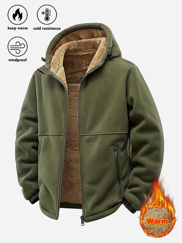 Men's Winter Sherpa Fleece Lined Warm Thick Windproof Hooded Jacket Coat, Microfiber Fabric, Full Zip Closure, Suitable for Outdoor Activities