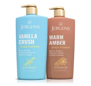 Jergens Shea Fusion Body Lotion Dual Pack, Moisturizer with Shea Butter and Vitamin E, Vanilla Crush 14 fl oz and Warm Amber 14 fl oz, Pack of 2