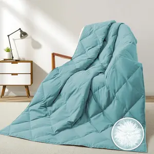Down Fiber Throw Blanket for Couch, Bed Throws for Home, Sofa, Outdoor, Lightweight Throw Blankets with Peach  Fabric, Reversible Down Blanket , 50"X70", Sea Blue