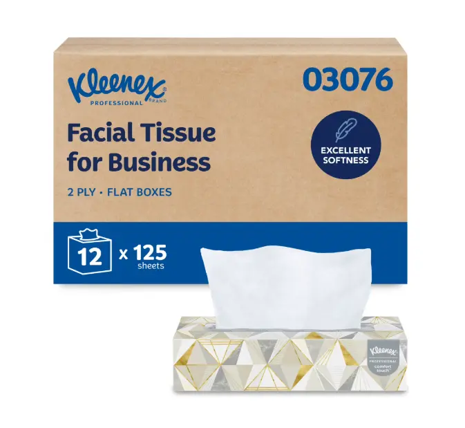 Kleenex Professional Facial Tissue, Bulk (03076), 2-Ply, White, Flat Boxes Designed for Business, Convenience Case (12 Boxes, 125 Tissues Each)