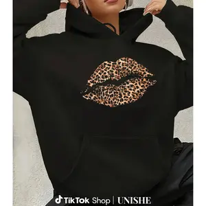 Long Sleeve Hoodie 100% Leopard Print – Bold Big Lips with Cheetah Spots Pattern