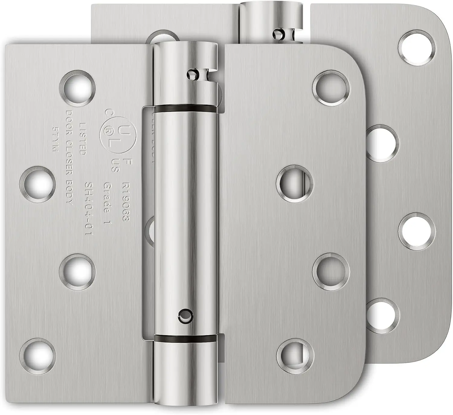 2 Pack Self Closing Door Hinges, 4 Inch Spring Loaded Hinges with Square & 5/8'' Radius Corners, Adjustable Tension for Garage, Front Door, for Left and Right Hand Door, UL Listed