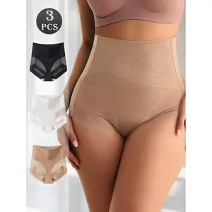 QUASTI 3PCS High Waisted Cross Sexy Panties, Tummy Control Breathable Soft Comfortable Skin-Friendly Shapewear Pants, Full Coverage Butt-lifting Briefs, S-XXL