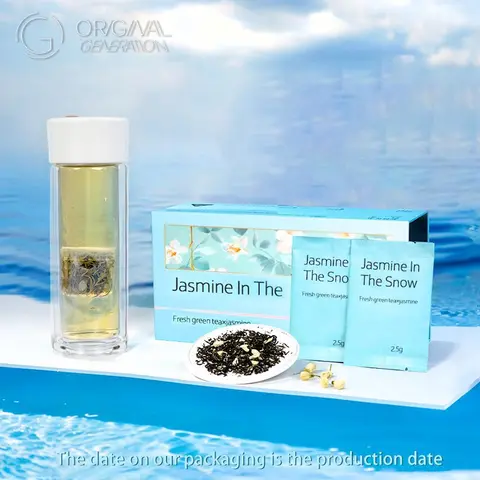 Jasmine Snow Green Tea Beverage, 75g (2.5g×48 Individual Packs) with Magnetic Tea Separator, 7x Imprinted Flavor, Low Caffeine Level, Naturally Sweet, Cold Brew Compatible
